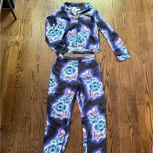 Fleur Du Mal Floral Two-Piece Set with Blue and Purple flower and butterflies